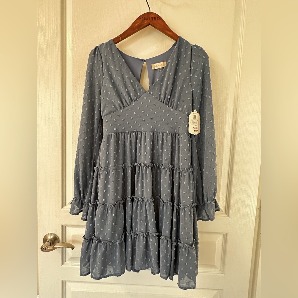 Altar’d State denim blue flowy dot long sleeve dress - Small